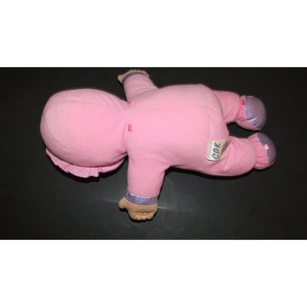 Cabbage Patch Kids Baby Doll pink plush felt body purple satin trim vinyl face
